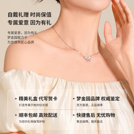 Mengjinyuan Platinum Necklace PT950 Platinum Butterfly Necklace Secret Butterfly Shadow Set Chain for Girlfriend’s Birthday Gift 43cm - About 4.85g