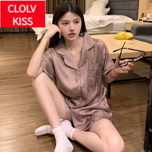 ClolvKiss国风睡衣女款夏季冰丝短袖年新款夏天可外穿薄款家居服 BS13077#蝴蝶 M