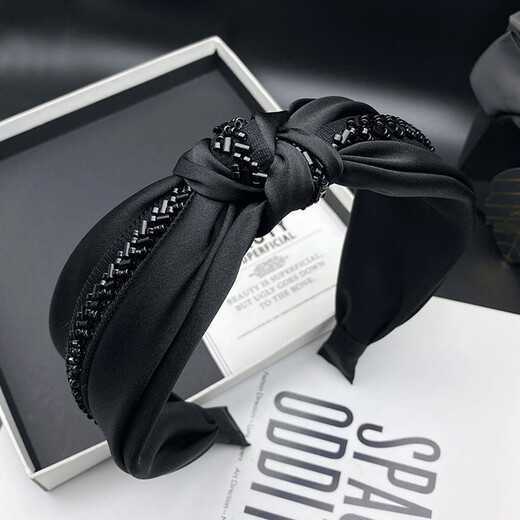 Kamalun (KAMALUN) high-end headband women's black wide-brimmed beaded headband new pressure hairpin 2025 new hair accessories gift for girlfriend black headband + brand gift box