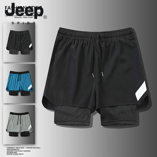 Jeep Spirit Jogging Shorts Herren Sport Trail and Field Marathon Lose schnell trocknende Anti-Exposation-Ausbildung Fitnessausrüstung Drei-Punkte-Hosen DK-9923 Black M