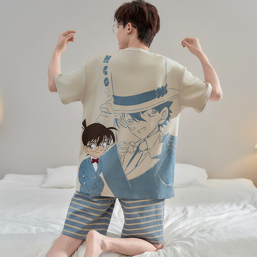 安语潇睡衣男夏季纯棉短袖薄款青少年可外穿男士家居服学生加大码家居服 1517 XL (175cm 建议体重130-155)