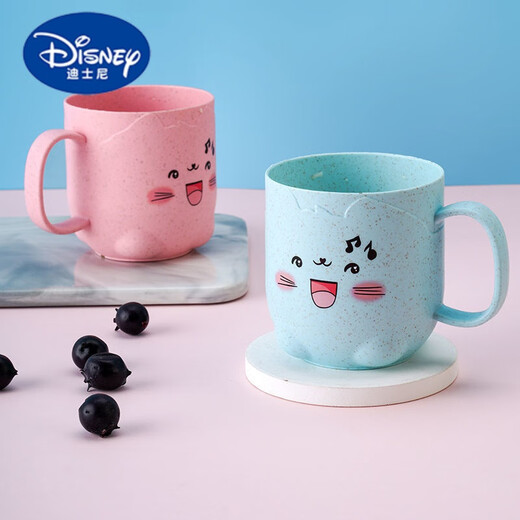 迪士尼（Disney）卡通小麦秸秆儿童餐具五件套儿童学生分格餐盘家用吃饭勺筷套装 粉色【餐盘】