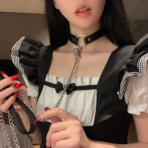 Meng Keduo Bell Necklace Women's Traction Rope Neck Strap Chain Collar Clavicle Chain Neck Ring Choker Necklace Couple Fun Necklace Cat Style Black Bell Collar + Traction Rope