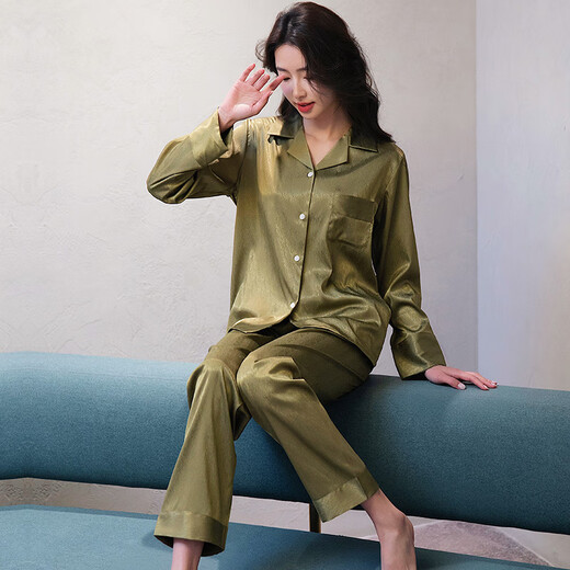 Victoria's Style Pyjama für Frauen im Frühling und Herbst Sommer Sexy Ice Seide Dünne Langarm Französisch Pure Wunsch, reine weiße Hauskleidung zu tragen 6623 Weiß One Size M M.