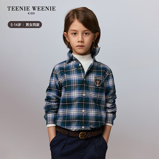 Teenie Weenie Kids 24 Autumn New Boys and Girls Retro Embroidered Classic Plaid Shirt Brown 130cm