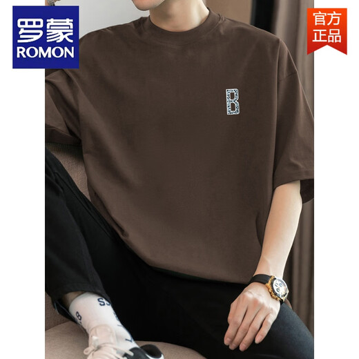 
ROMON (ROMON) 260g men's short-sleeved T-shirt for summer heavy pure cotton round neck top trendy cotton half-sleeved T-shirt M09-963 black M (suitable for 100-120Jin [Jin equals 0.5 kg])