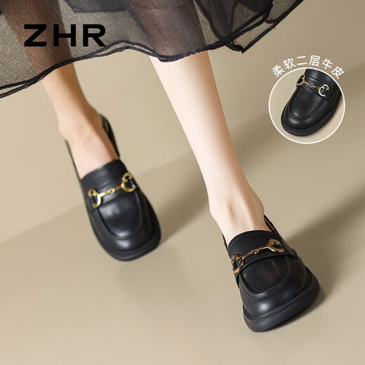 Zhr Single Shoes, Jurchen Cowhide British Handers Fashion Fashion Women Dos Wear Casual Women's Shoes Bt38 Negro 39