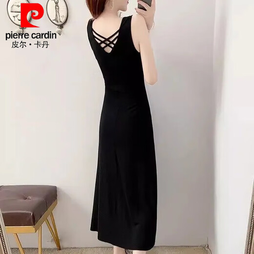 Pierre Cardin Modal Fabric 2025 Sommer Neues schöner Rücken Schlankes Temperament Schlanker Kleid Lange französische Hosenträger Rock Frauen 3880# Black 2xl Empfohlen [116-130jin [Jin gleich 0,5 kg]] zu kaufen