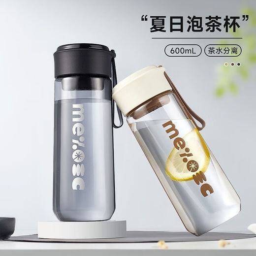 Youguan Portable Water Cup Men's Cup Large Capacity Handy Cup Tea Cup Tea Water Separator Student Sports Plastic Cup High Temperature Resistance Ink Black 600ML With Thickened PP Drainage Net 600ml Food Grade Thickened PC Material Heat Resistant and Fall Resistant