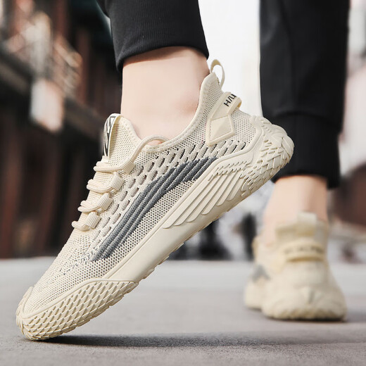 Huilijun Shoes Summer para hombres Breatable 2025 Nuevos zapatos de malla livianos delgados Flying Mesh Conducción Anti-Odor Sports Casual Shoes 9893 Beige [Versión mejorada] 39