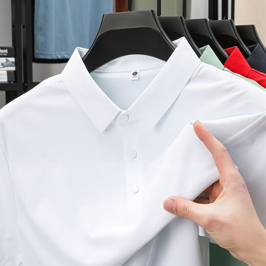 
GY Jinlilai light luxury ice silk cool texture short-sleeved men's T-shirt new men's polo shirt lapel base shirt 12358 sea green XL