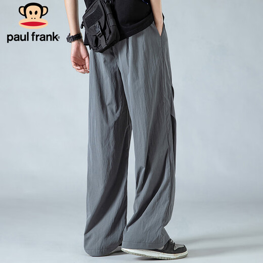 大嘴猴（paul frank）休闲裤男士夏季速干冰丝裤子男褶皱户外山系伞兵男裤 灰色 XL