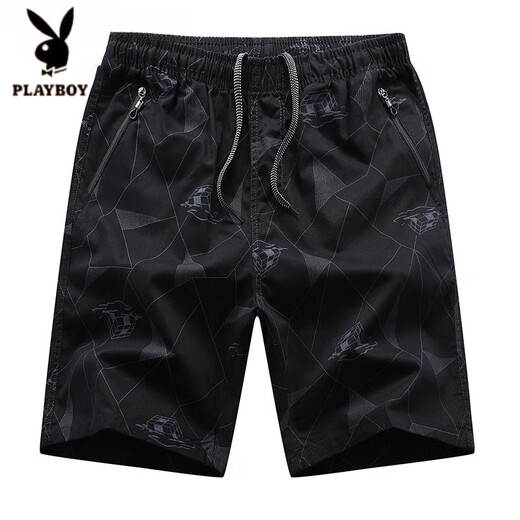 花花公子（PLAYBOY）品牌男士短裤2025夏季新款时尚潮流冰丝速干薄款五分裤潮牌运动裤 6627系带休闲短裤黑色 L 体重100-120斤