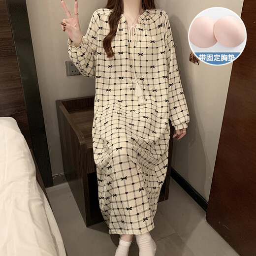 S.SOFEA春季新款云朵棉带胸垫长袖睡裙甜美公主风家居服 JDX-6621-4# 175 165(L)