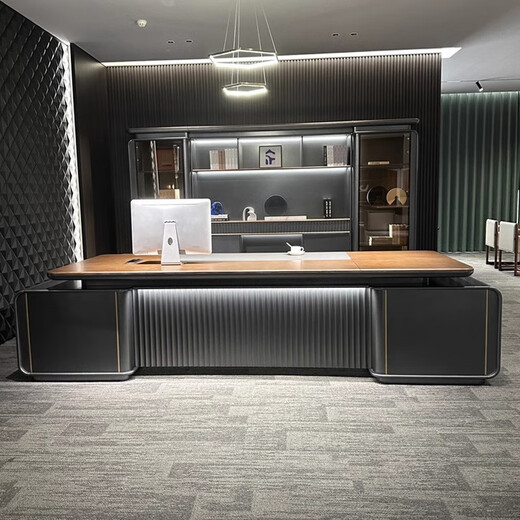 Hanjitangyu solid wood paint office boss desk light luxury high-end L-shaped president desk simple modern high-end executive desk 2.4 meters high-end boss desk