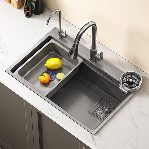 KOHLER nano kitchen sink large single tank gray thickened 304 stainless steel household dish basin 600X450 round faucet package
