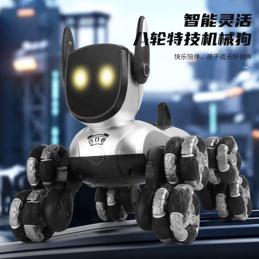 Fun Home Gesture Electric Intelligent Machine Dog Remote Control Car Toy Children's Car Eight-Wheel Gesture Double Sensing Boy Robot Top-up Dual Control [Standstand + Dancing + Handle + Watch] Eight-Wheel Stunt Black [4