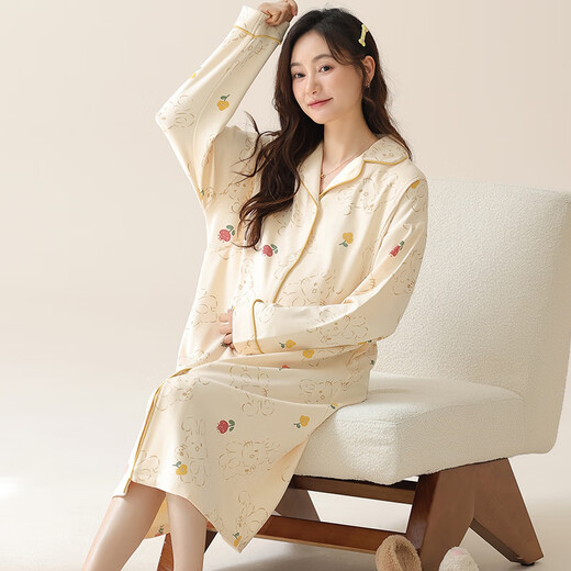 帕兰朵产后月子服待产睡裙睡衣夏季哺乳孕妇喂奶产妇妈妈春秋季大码长袖 AM-11932 2XL
