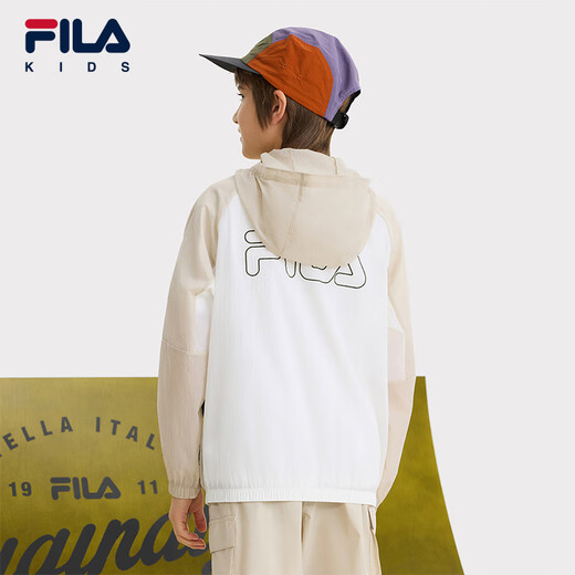 FILA Children's Clothing Children's Sun Protection Clothing 2025 Summer New Boys' Hooded Loose Woven Jacket Cloud Mushroom White-WT 160