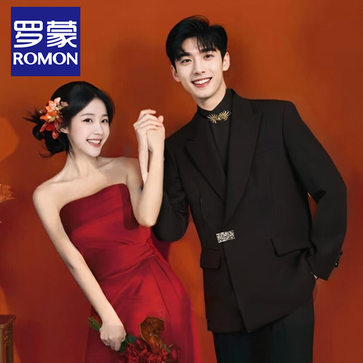 ROMON national fashion high-end handsome suit suit new Chinese tunic suit men's engagement wedding banquet small suit black jacket + pants XL (recommended 155-170 Jin Jin equals 0.5 kg)