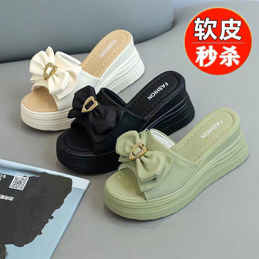 Clai de taille brisée Perle King High Talon Slippers pour les femmes Talons de semelles épaisses d'été Tour les tongs Slivers de cravate de papillon