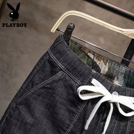 
Playboy (PLAYBOY) denim shorts men's summer thin Japanese workwear trendy brand ins loose straight stretch five-point casual mid-pants black CKW#CK9920 high quality 31