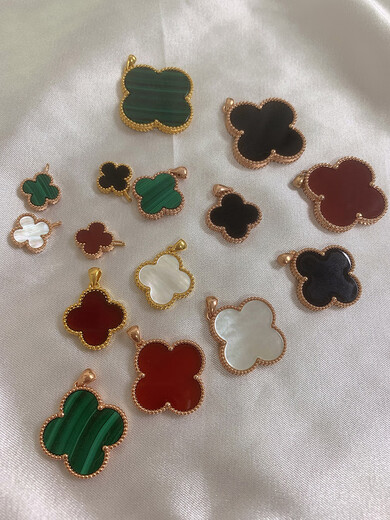 LZJV Taijinsheng jewelry plated 18K gold four-leaf clover pendant color gold rose gold gold necklace au750 girl gift 18K gold rose gold (single pendant) 10mm malachite (green)