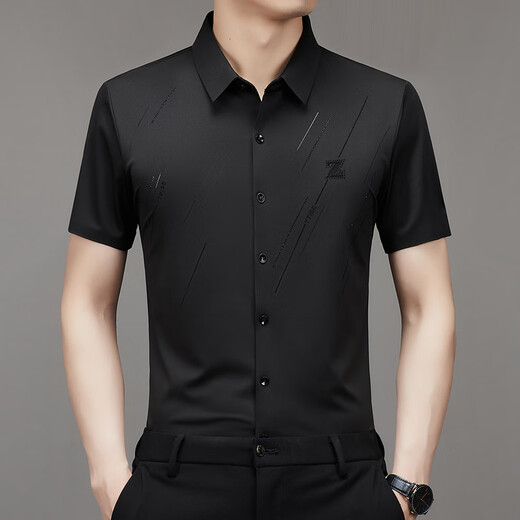 细熙广东普宁中年男衬衫夏季新款男士短袖中青年弹力 9901藏青 2XL 180