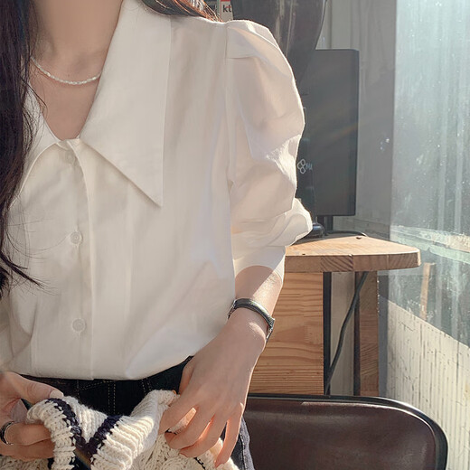 Plain brocade long-sleeved white shirt women's white shirt spring and summer high-end professional formal interview student commuter style white shirt lapel long-sleeved shirt white M recommended weight 95-110Jin Jin equals 0.5 kg