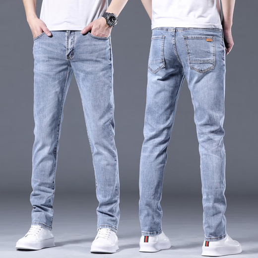 High-End-Jeans für Männer schlanke gerade Füße elastischer 2025 Sommer dünne Freizeithosen Spring- und Herbsthosen für Männer B13 Hellblau regulär 34 empfohlen 150-160jin [Jin gleich 0,5 kg]
