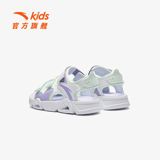 ANTA Children's Sandals Girls' Shoes 2026 Summer New Velcro Outdoor Arch Open Toe Beach Shoes Anta White/Fresh Purple-1 32 Shoe Inner Length 20cm