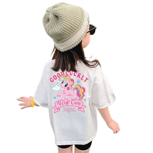 冠贸裴女童儿童夏季T恤短袖棉休闲宝宝夏装洋气半 A1047白色 均码 90