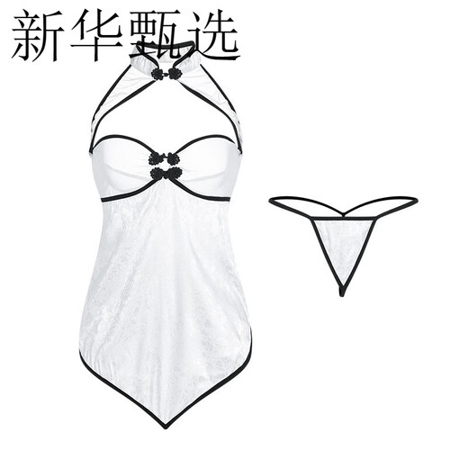 Cheongsam with high slit pure and sexy breasts without taking off the bed date and teasing uniforms and robe temptation lace embroidered long skirt cheongsam 1278