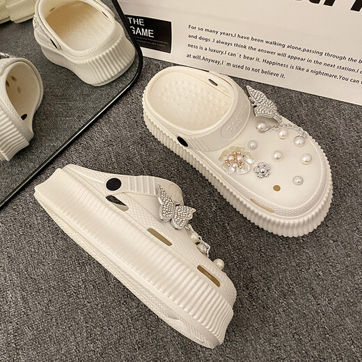 Réduisez mignon Chaussures de trous de papillon de dessin animé pour femmes avec une merde épaisse se sent sandales blanc laiteux [9905] Crystal papillon 38 Taille 39 [Convient pour 37-38 pieds]