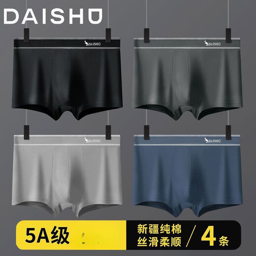 袋鼠（DAISHU）亲肤丝滑纯.棉内裤男士舒适中腰平角中青年全棉透气男生四角短裤 【纯棉礼盒装】DS-9901 2条 XL 【105-125斤】