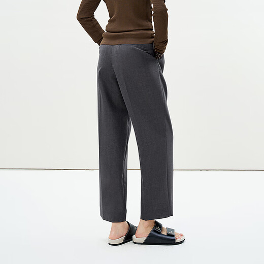 LESS [same style in the mall] 2025 summer new wool casual straight cutout pants for women 2P4E13660 011 carbon black L