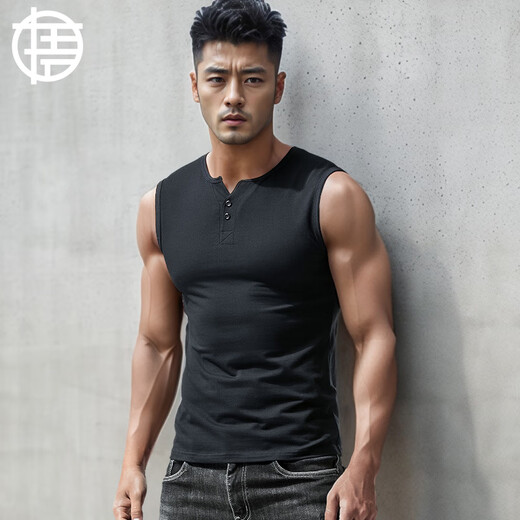 Enlightenment Henry collar sleeveless t-shirt men's broad shoulder vest solid color cotton bottoming tight slim sports waistcoat summer Henry shirt white M (100-125Jin Jin equals 0.5kg) slim