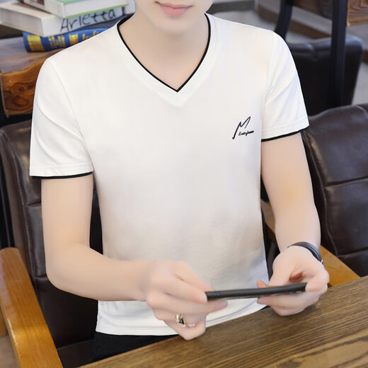 丨利郎丨【品牌断码捡漏】夏装男士短袖T恤纯色棉v鸡心领百搭上衣服半袖男 黑色 QY659 M