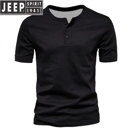 JEEP SPIRIT American retro heavy summer base shirt cotton short-sleeved Henry shirt men's fitness tough guy army green T-shirt half-sleeved 3KDT-1-white M