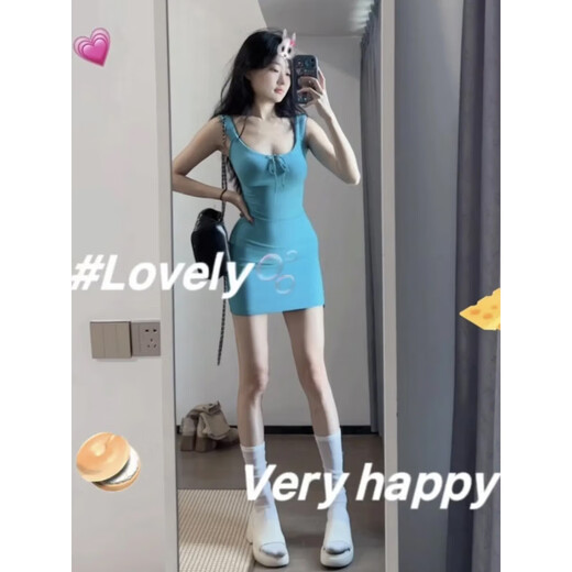 Yi Jingxuan (YIJINGXUAN) nightclub hot girl drawstring bow knot U-neck vest pure slim hip short skirt to make her look slim pear-shaped body dress Mint green [original quality] M [95-105Jin [Jin equals 0.5 kg]]
