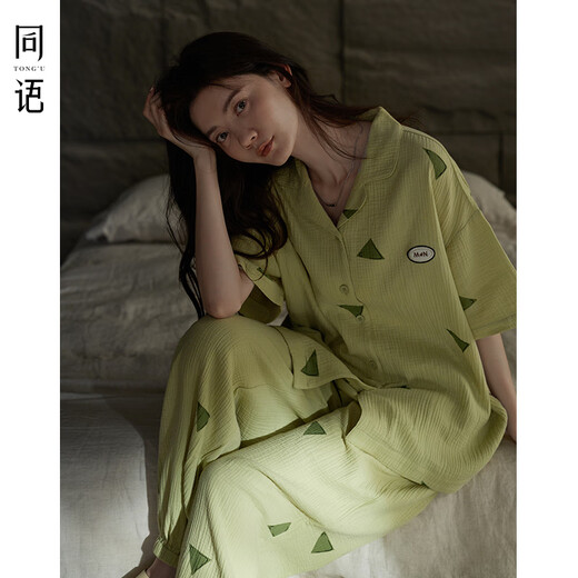 同语年新款睡衣女夏季梭织短袖套装可外穿女士夏天家居服 女士-Z3892 M 160 （身高155-163cm，体重90