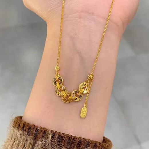 Xi welcomes Chinese Valentine's Day, gold-colored Five Emperors' Money necklace for women, 18K gold broken ice treasure coin bracelet for girlfriend, gold shop Five Emperors' Money necklace