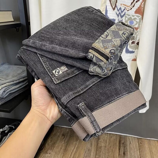 HUALIN FASHION黑色九分牛仔裤男潮牌修身小脚弹力刺绣印花2025 亿牛9926灰色 29