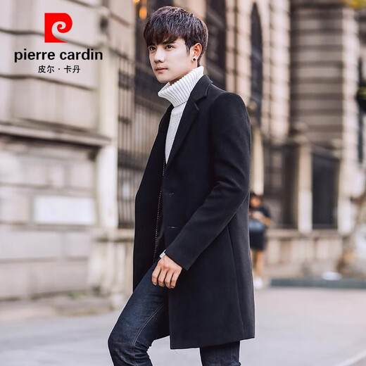 Pierre Cardin windbreaker men's mid-length Korean style trendy and handsome woolen coat men's spring and autumn thickened long British style coat design Khaki L 105-120Jin Jin equals 0.5 kg