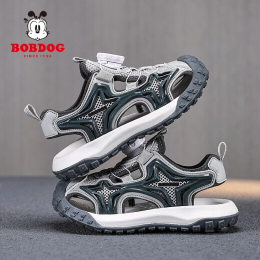 Babudou (Bobdog) Sandalias para niños Summer Baotou 2025 Nuevos zapatos de playa para niños ANTIA MEDIOS Sports Sports Cool Boys Beach Beach Beach TBD-K983 Tamaño 29 Tamaño 19.1cm Longitud interna