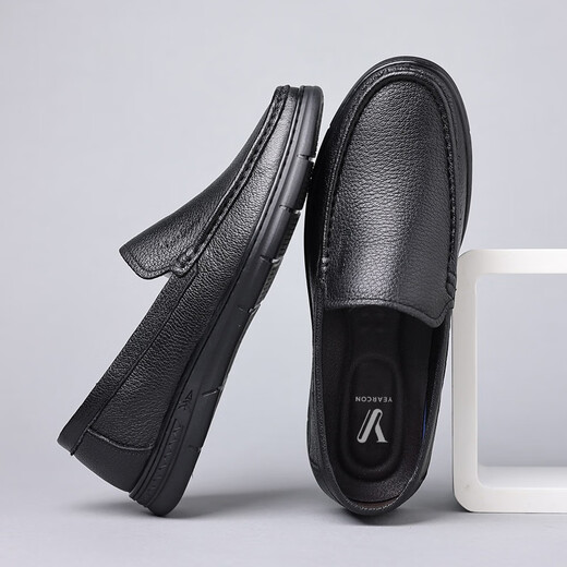 YRC Yierkang Leather Shoes Men's 2025 Summer New Hollow Breathable Casual Shoes Men's Soft Sole Anti-Slip Bean Shoes 9925 Black Hollow 40