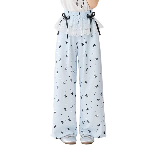 
moonkids children's clothing girls wide-leg pants 2025 new summer clothing children's vacation style wear trousers mosquito-proof summer ice silk pants two-pack [15305 blue +15277 blue] 110 cm