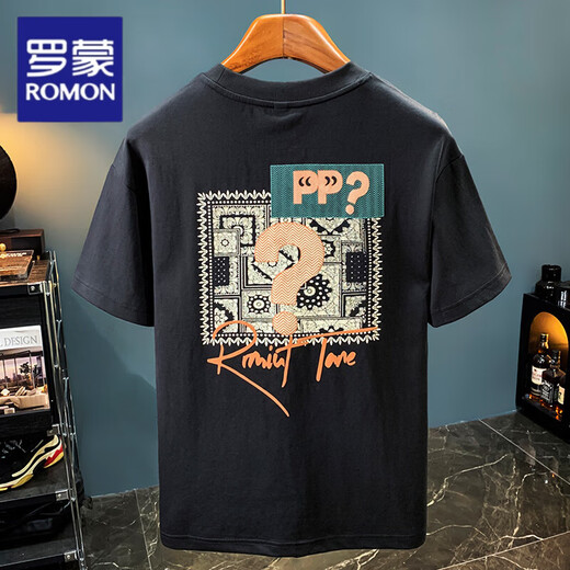 Футболка с короткими рукавами Romon Men's Men's Men's Men's 2025 Summer Thin Fashion Print Fut Shirt Scinjiang Хлопковая круглая шея с половиной наполовину Top Top Top To White 2 [ZJ1047 FIT версия] M подходит для 90-108JIN [Jin Equals 0,5 кг]