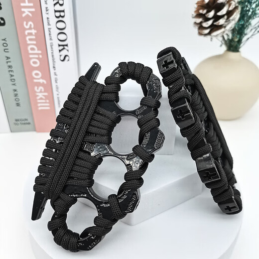 Zinc alloy reinforced finger tiger, self-defense ring, compact self-defense iron fist, finger guard, anti-wolf weapon, fighting equipment, thickened black, exquisite and corded 1 piece