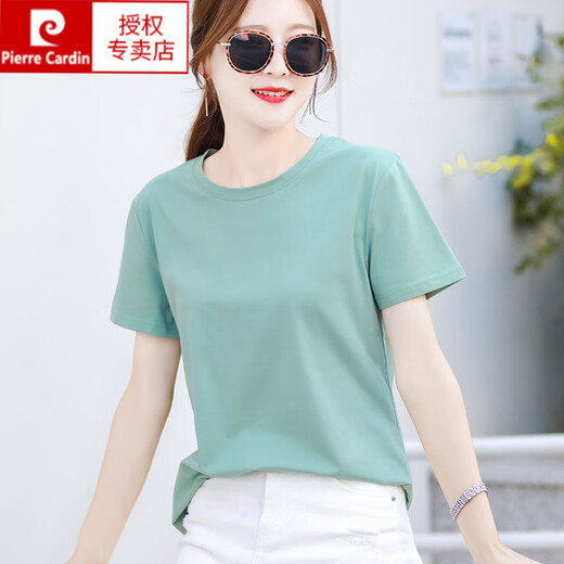 Pierre Cardin High-End-Baumwoll-T-Shirt für Damen, kurzärmelig, locker, vielseitig, einfarbig, Baumwolle, grün, halbärmeliges T-Shirt, Sommer-Top 6172, hellviolett, kurzärmelig, L (empfohlen 105–120 Jin Jin entspricht 0,5 kg)